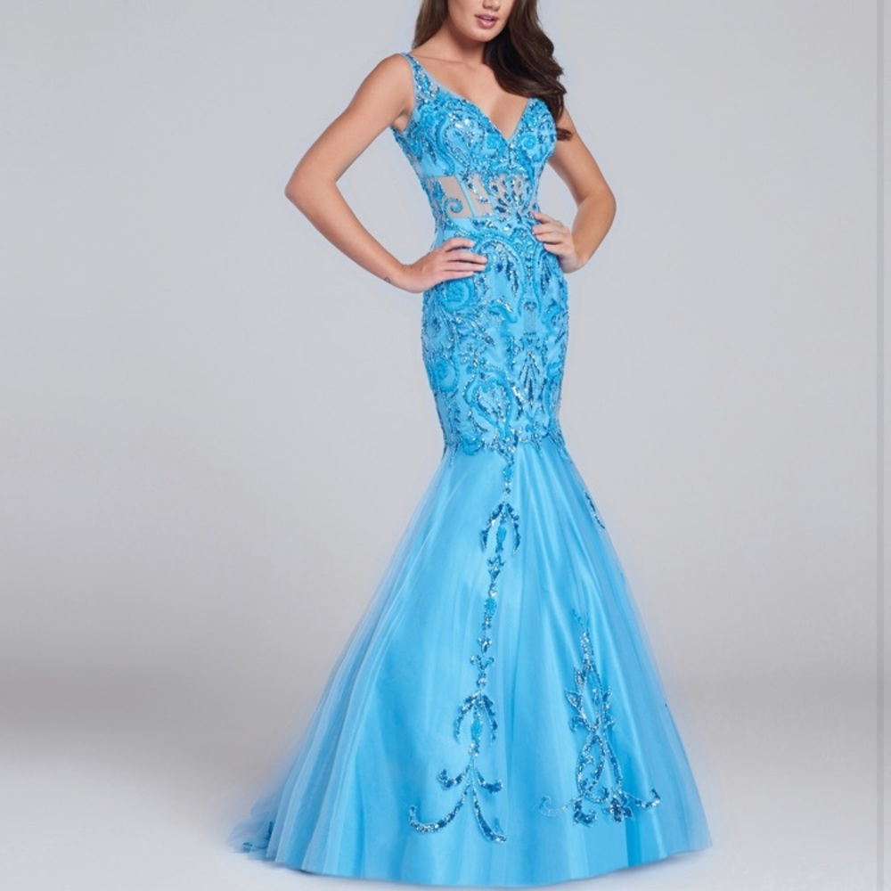 Mon Cheri Ellie Wilde Sleeveless hand beaded tulle mermaid gown